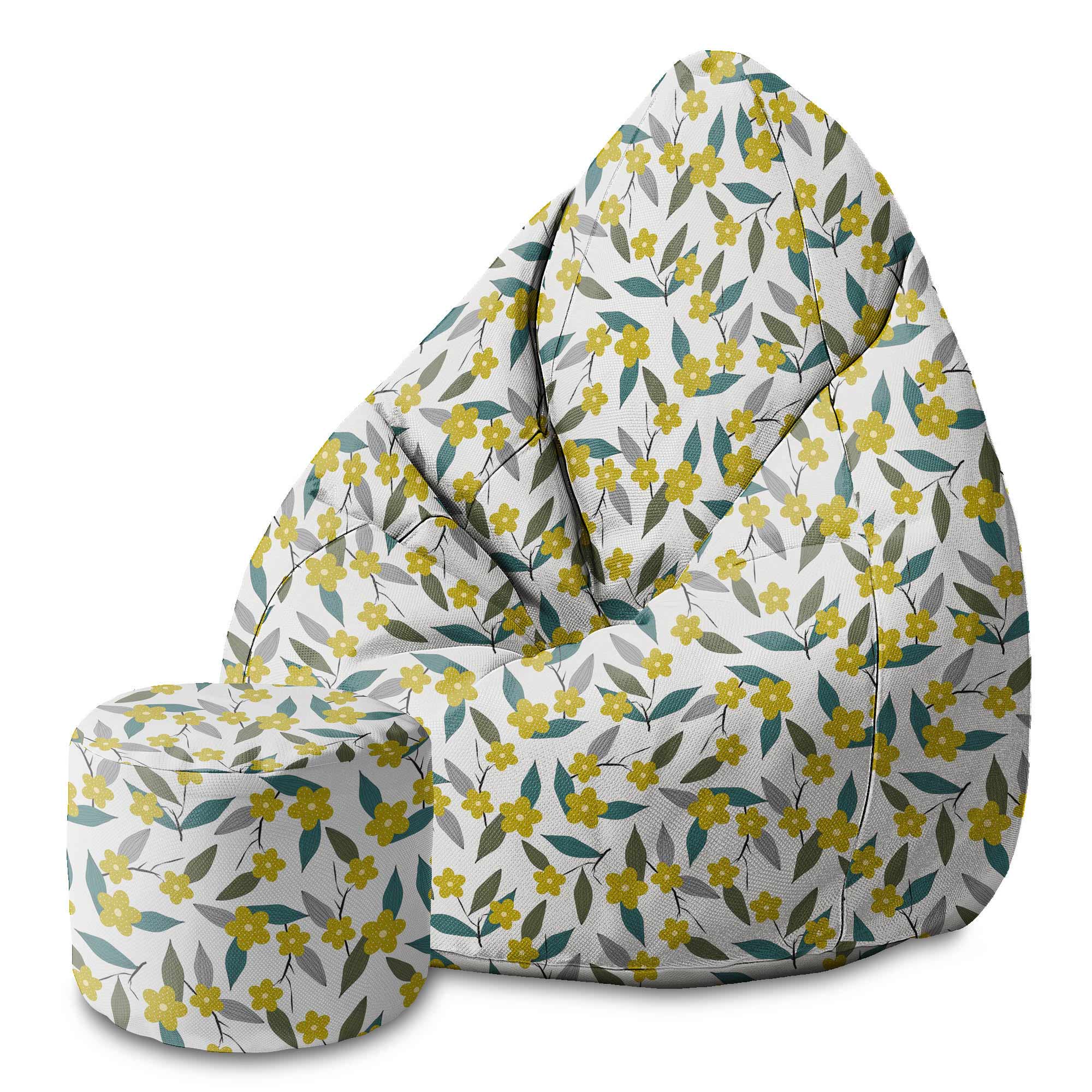 Round Pouf Footstool Lemon Flowers-Velvet