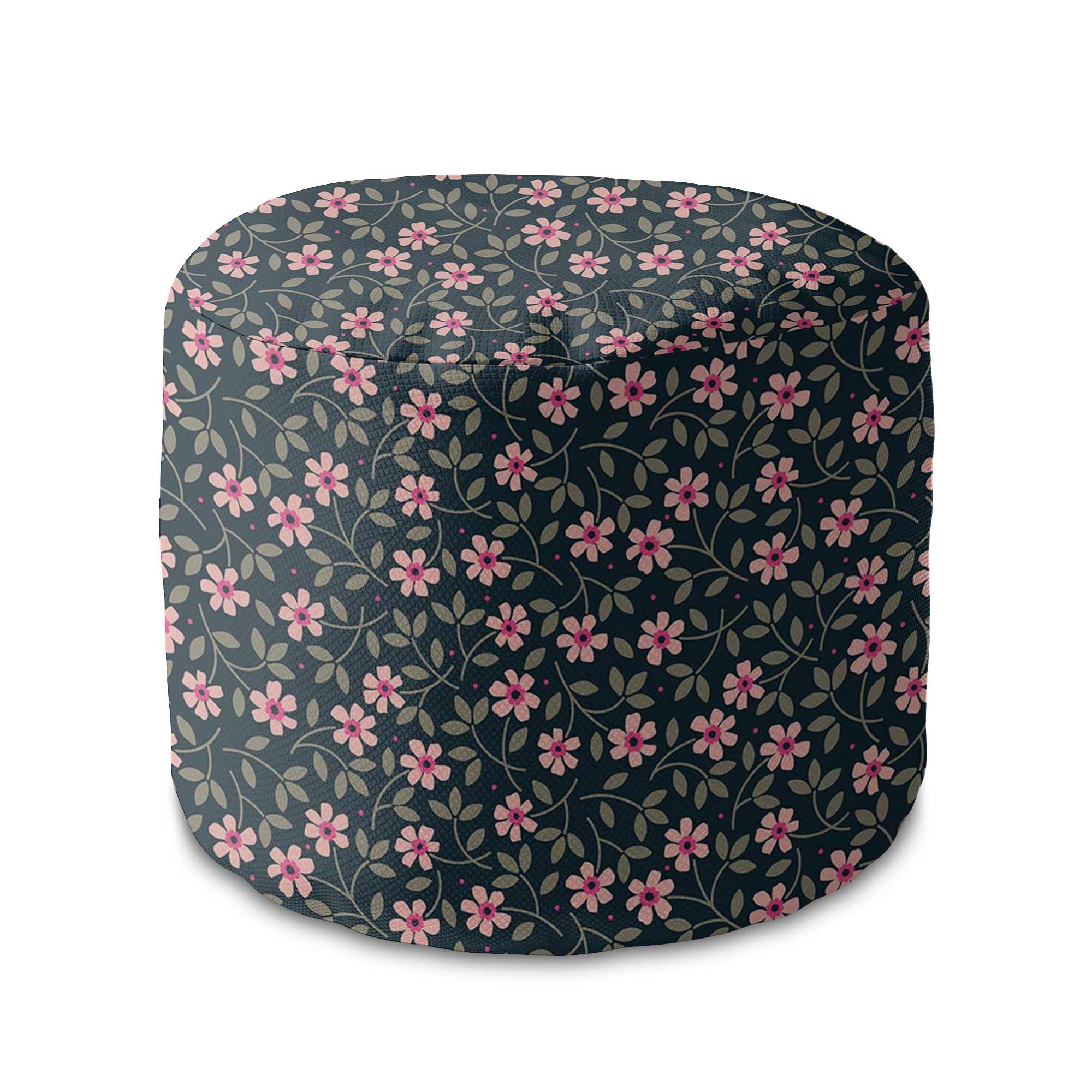 Round Pouf Footstool Romantic Flowers