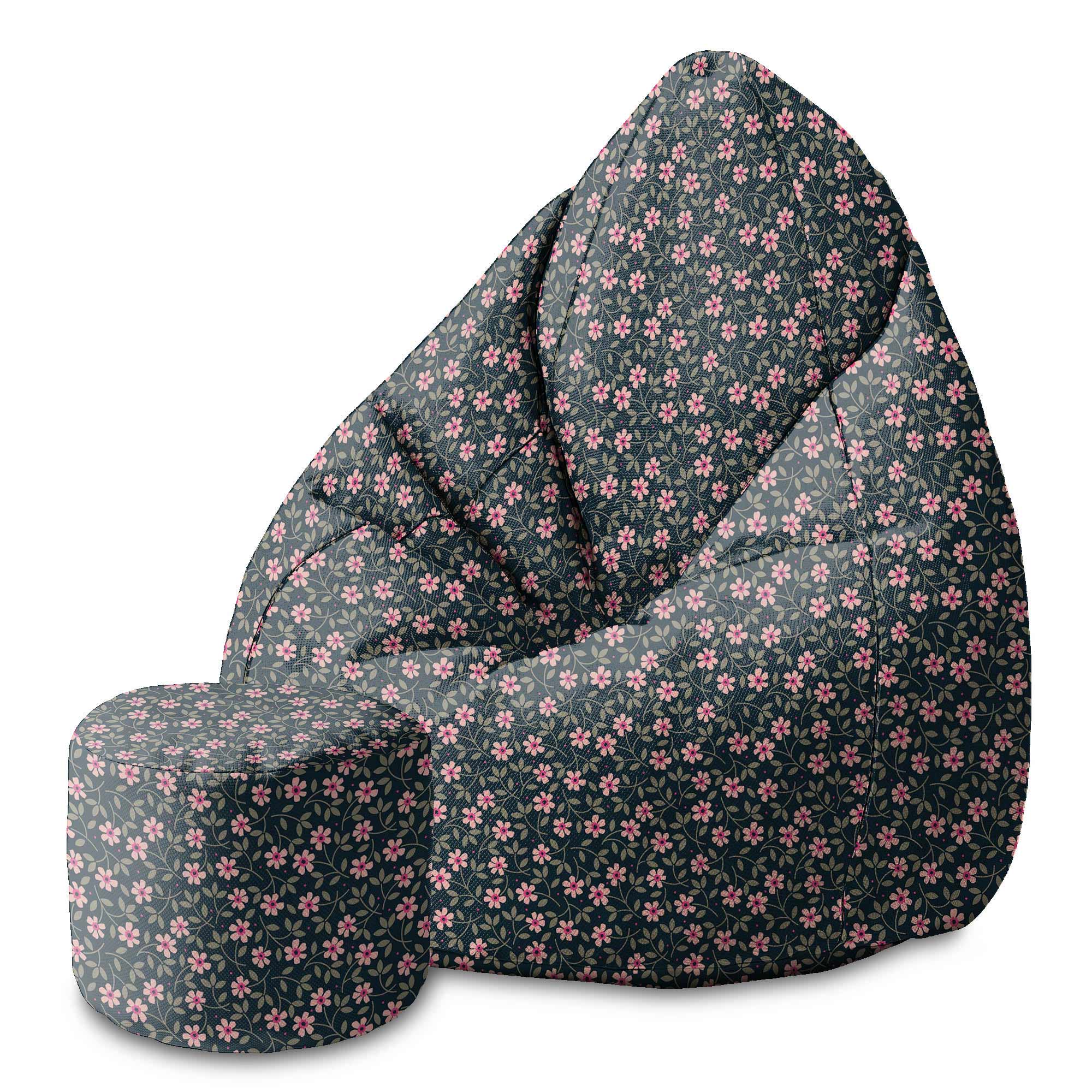 Round Pouf Footstool Romantic Flowers-Oxford