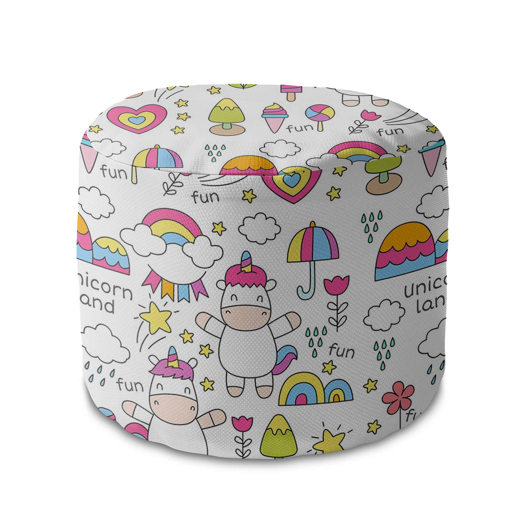 Round Pouf Footstool Unicorn Land