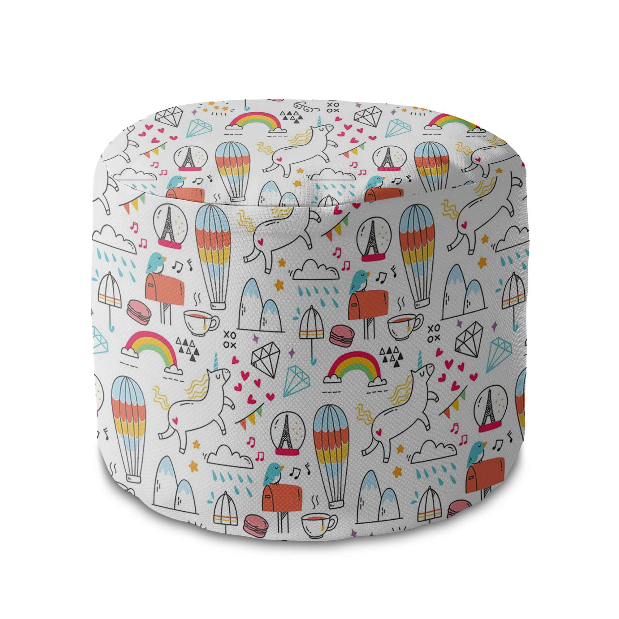 Round Pouf Footstool Rainbow Unicorns-Oxford