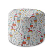 Round Pouf Footstool Rainbow Unicorns-Velvet