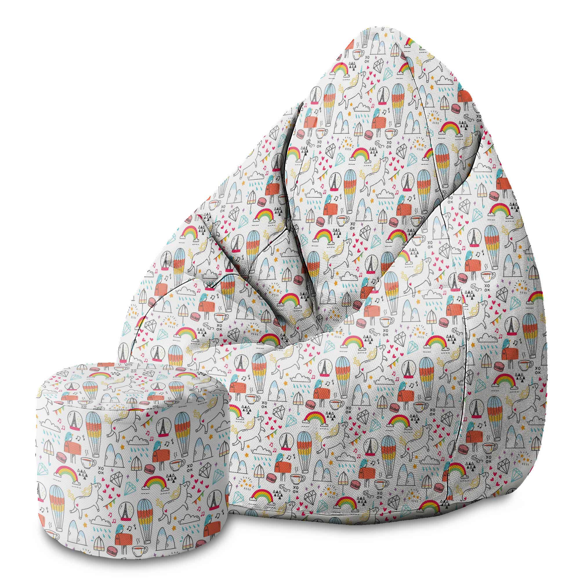 Round Pouf Footstool Rainbow Unicorns-Oxford