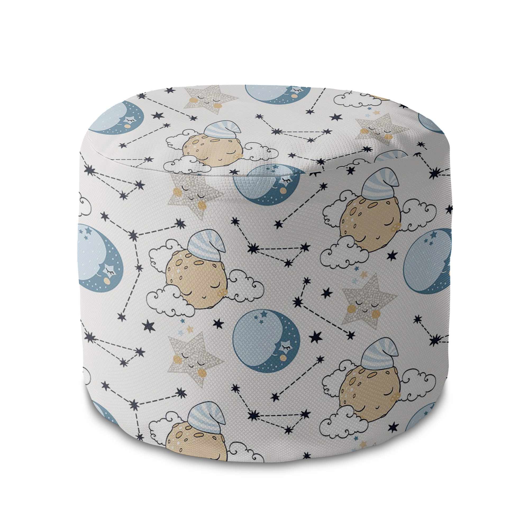 Round Pouf Footstool Sleeping Moon-Velvet