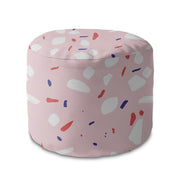 Round Pouf Footstool Pink Abstract-Oxford