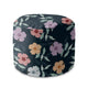 Round Pouf Footstool Simple Flowers on Navy-Velvet