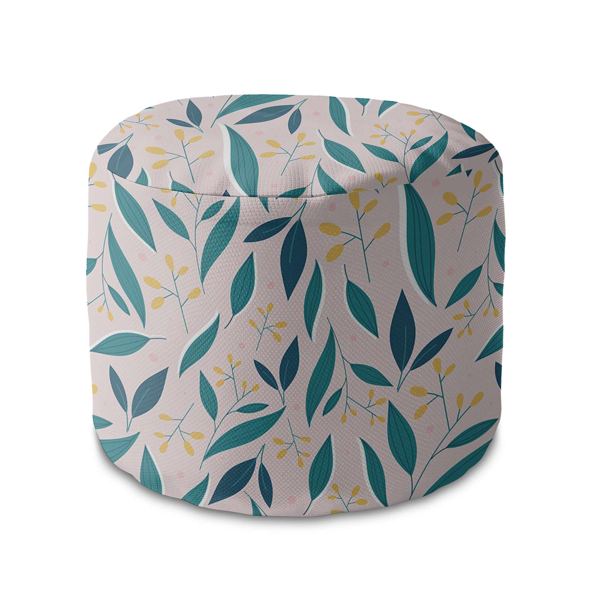 Round Pouf Footstool Yellow Forest Flowers-Oxford