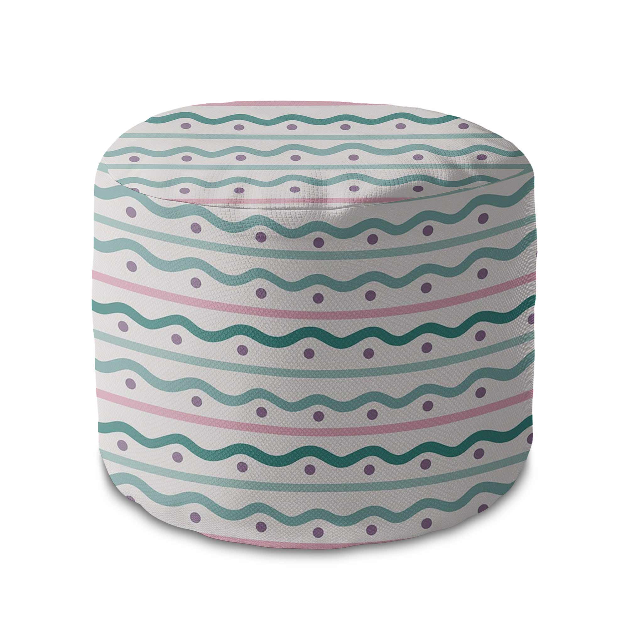 Round Pouf Footstool Lines and Dots-Velvet