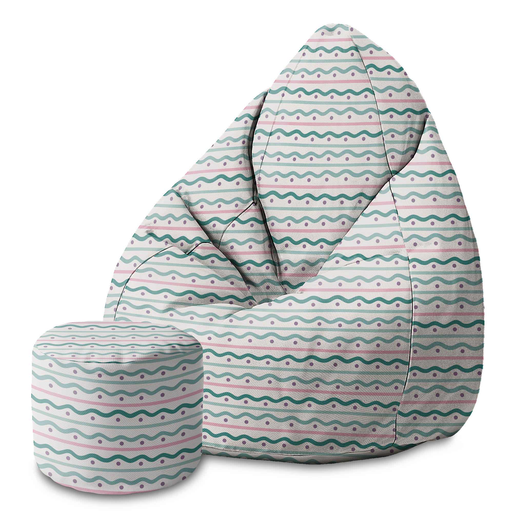 Round Pouf Footstool Lines and Dots-Velvet