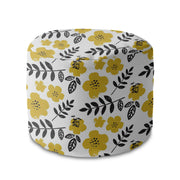 Round Pouf Footstool Painted Yellow Flowers-Oxford