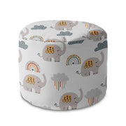 Round Pouf Footstool Grey Elephant-Velvet