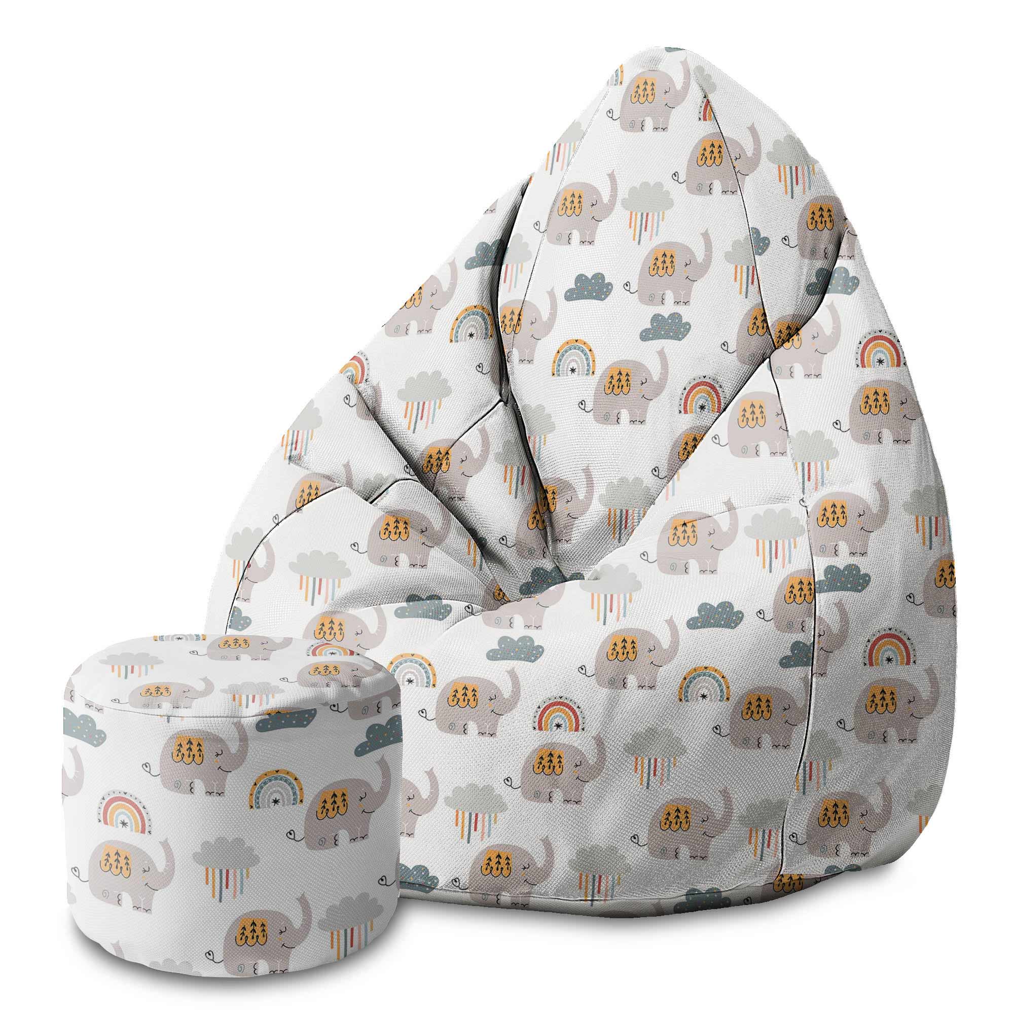 Round Pouf Footstool Grey Elephant-Velvet