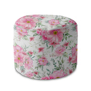 Round Pouf Footstool Rose Garden-Velvet