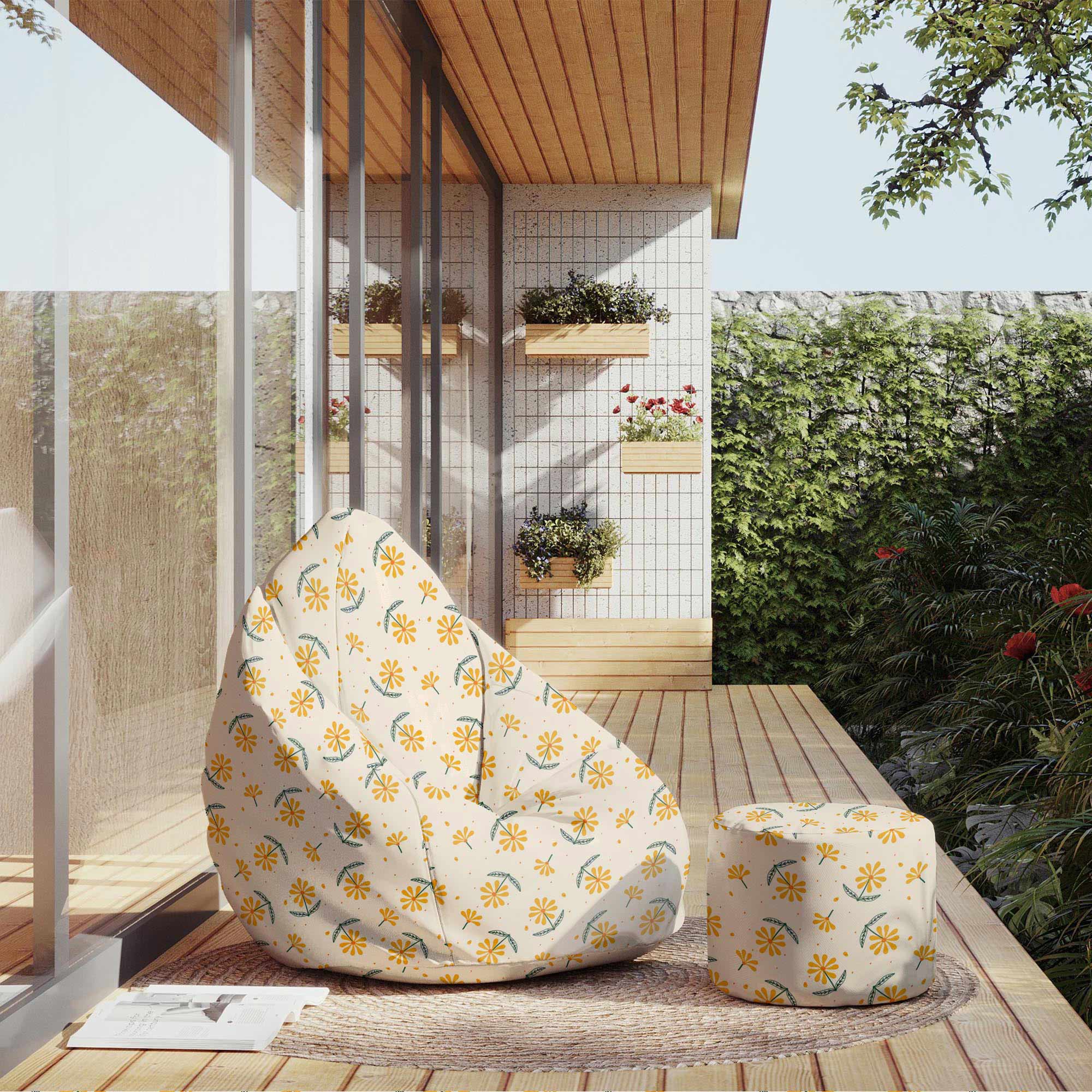 Round Pouf Footstool Sweet Summer Morning-Velvet
