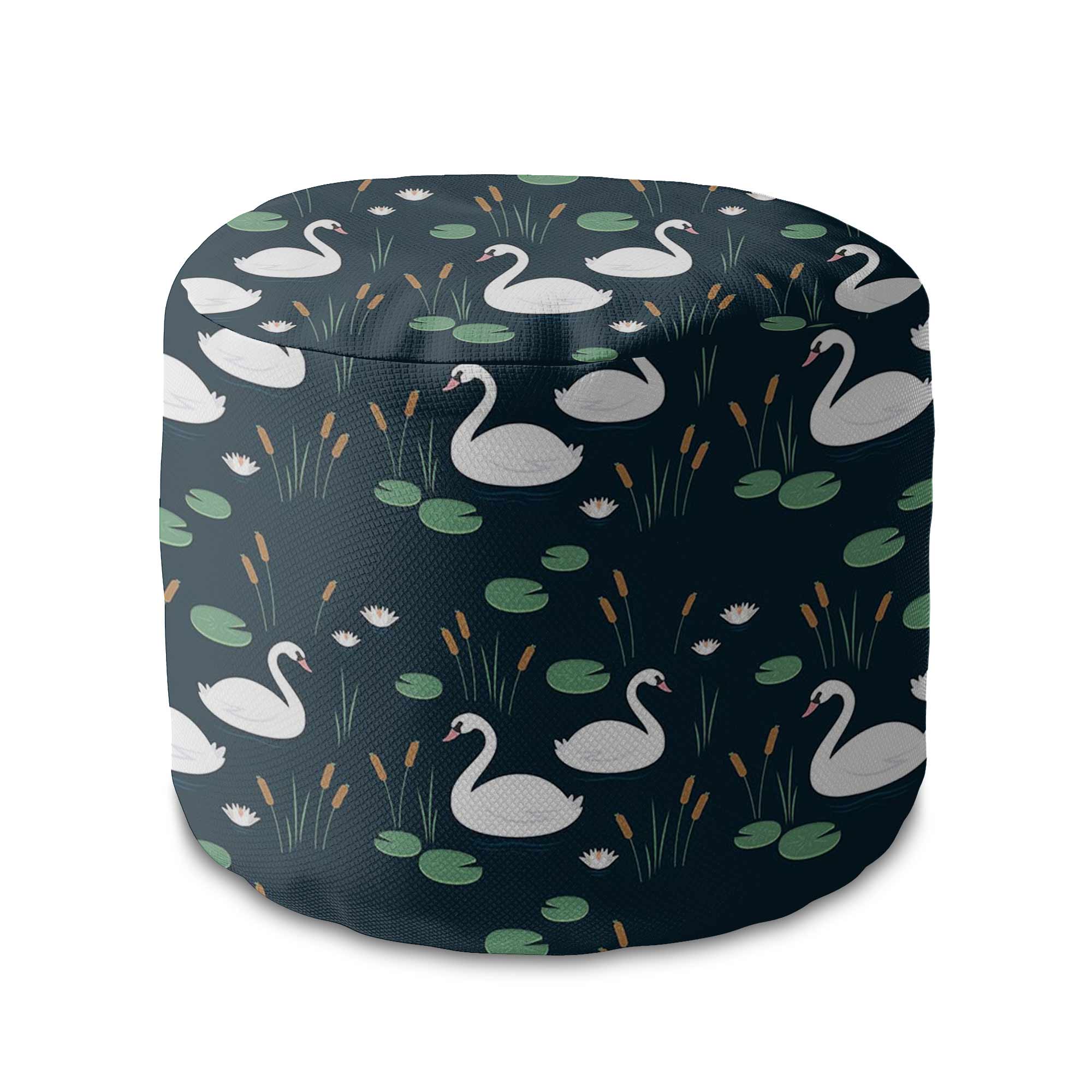 Round Pouf Footstool River Birds-Velvet