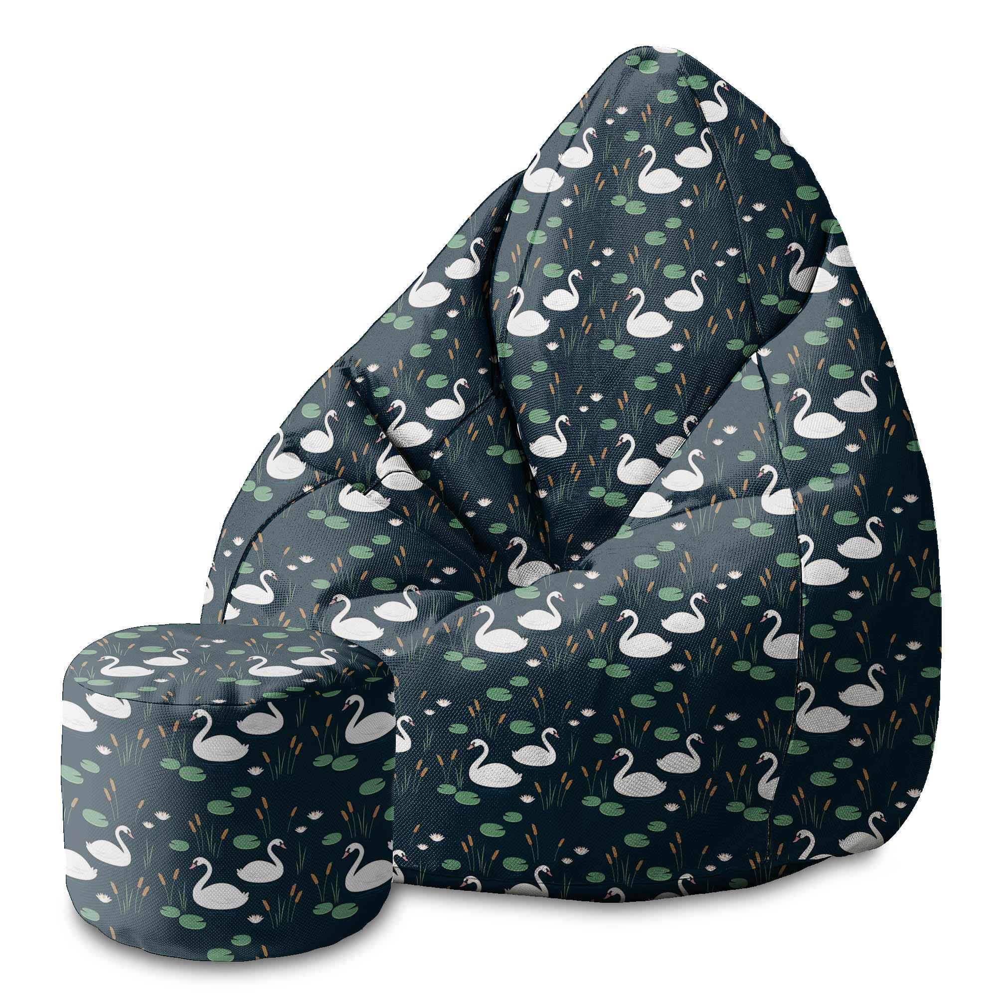 Round Pouf Footstool River Birds