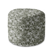 Round Pouf Footstool White Berries on Olive-Velvet