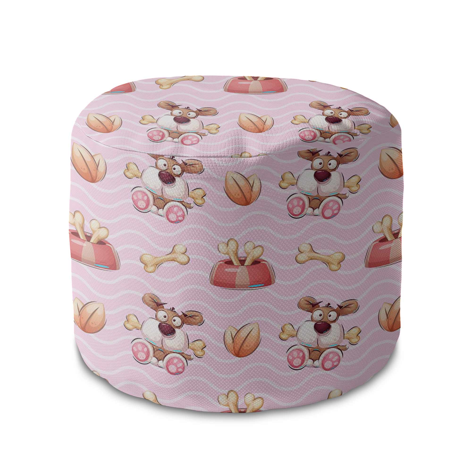 Round Pouf Footstool Funny Dog with a Bone