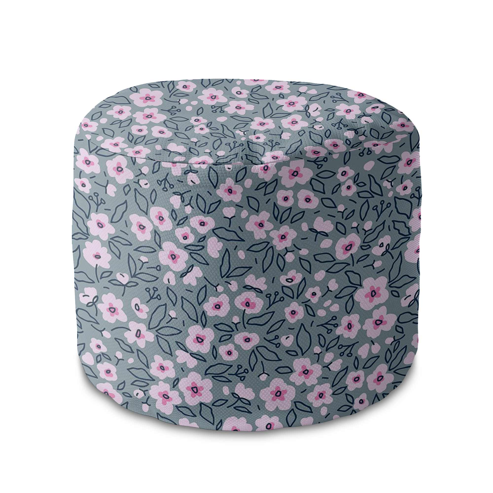 Round Pouf Footstool Small Pink Flowers-Oxford
