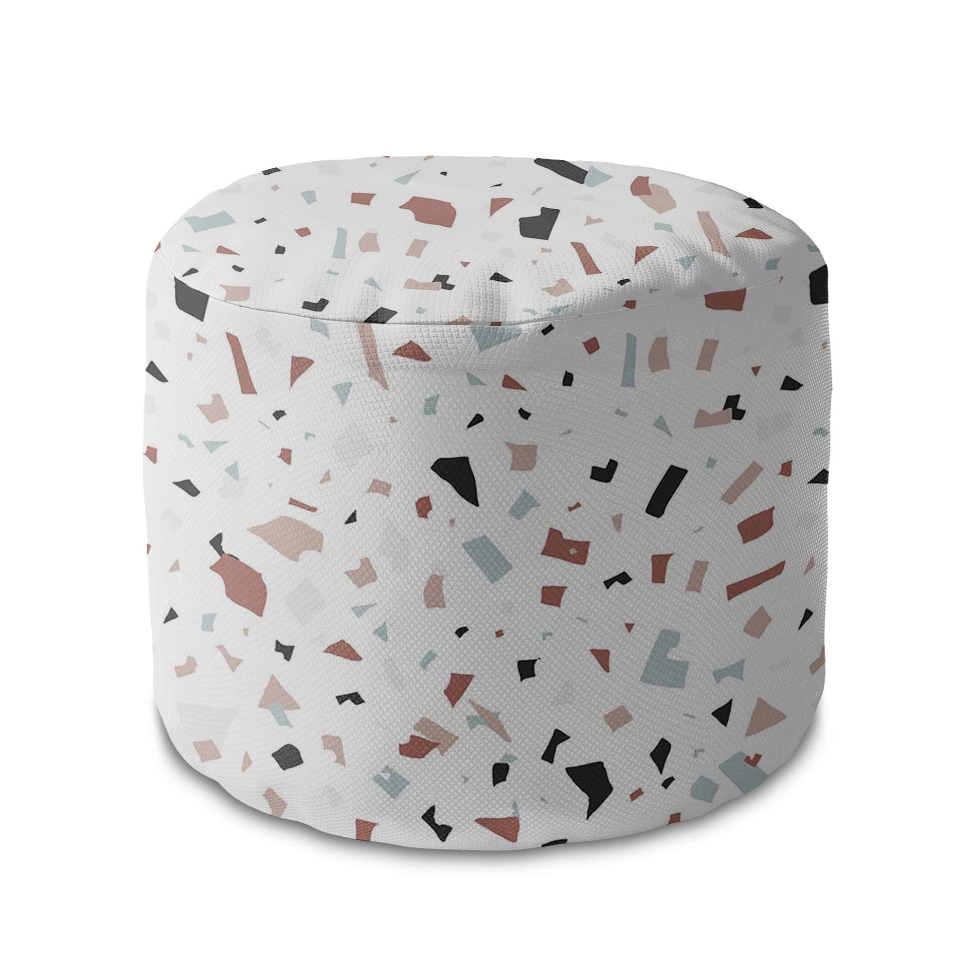 Round Pouf Footstool Brown Terrazzo