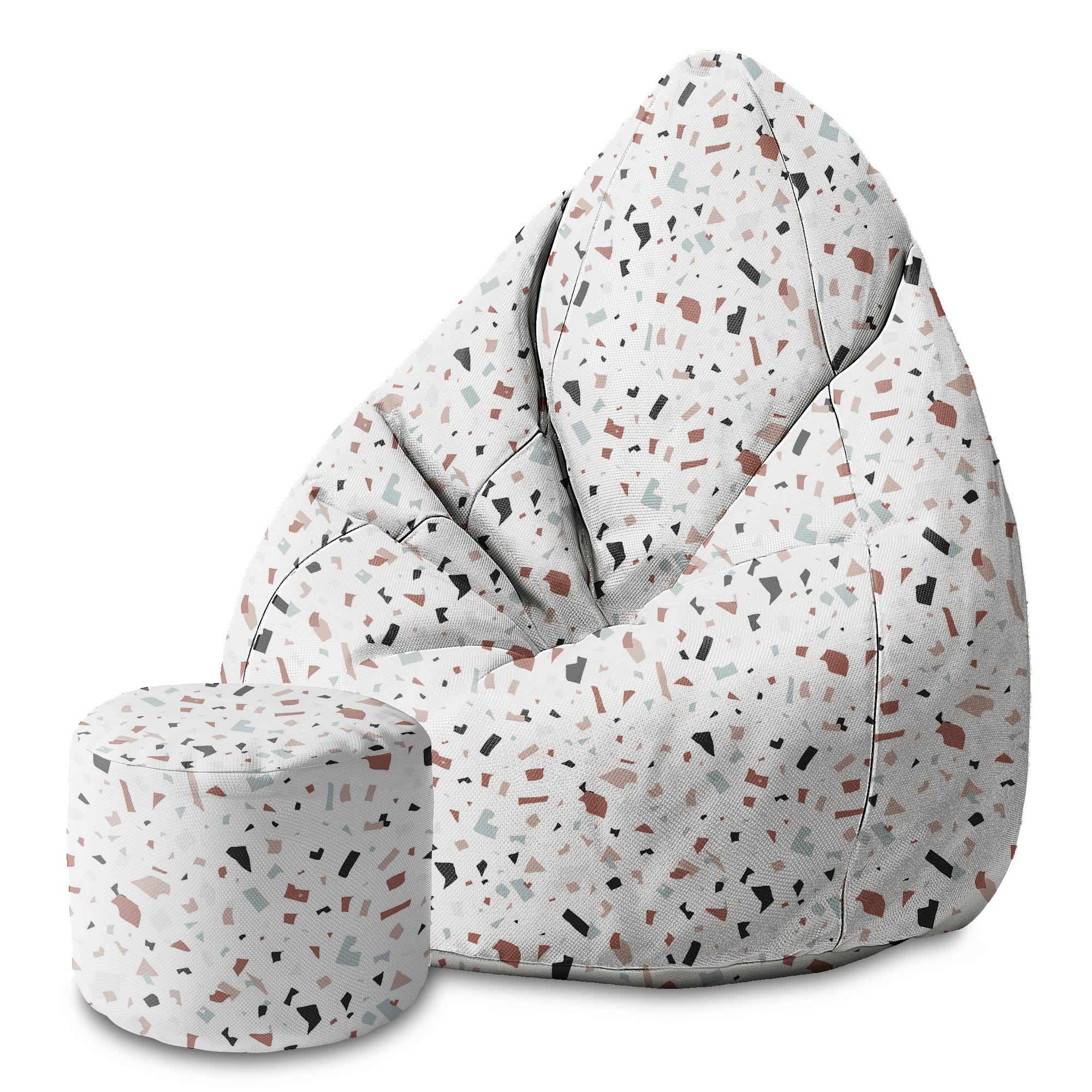 Round Pouf Footstool Brown Terrazzo