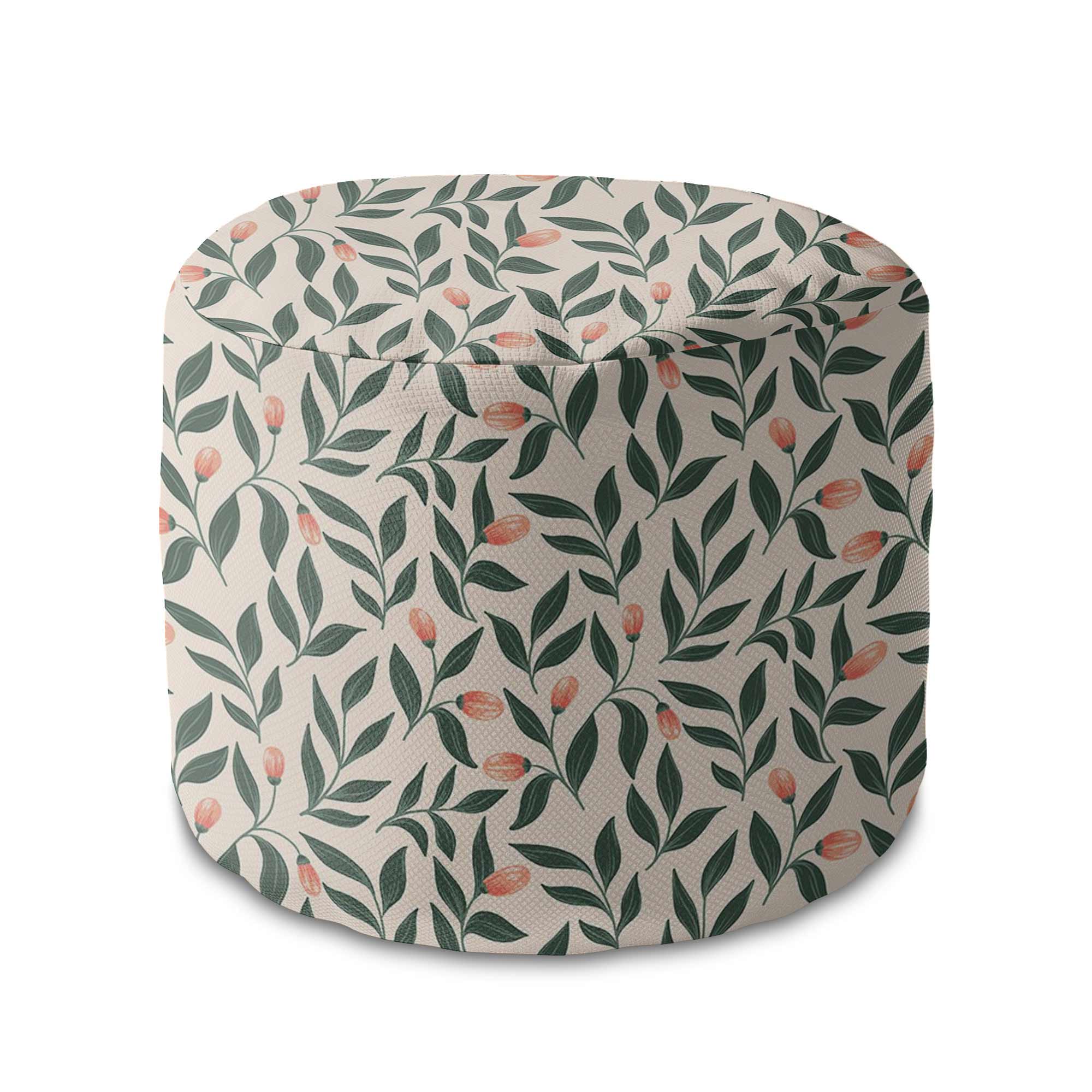Round Pouf Footstool Pink Berries Pattern-Oxford