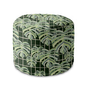 Okrúhly puf na nohy Monstera Leaves Grid-Velvet