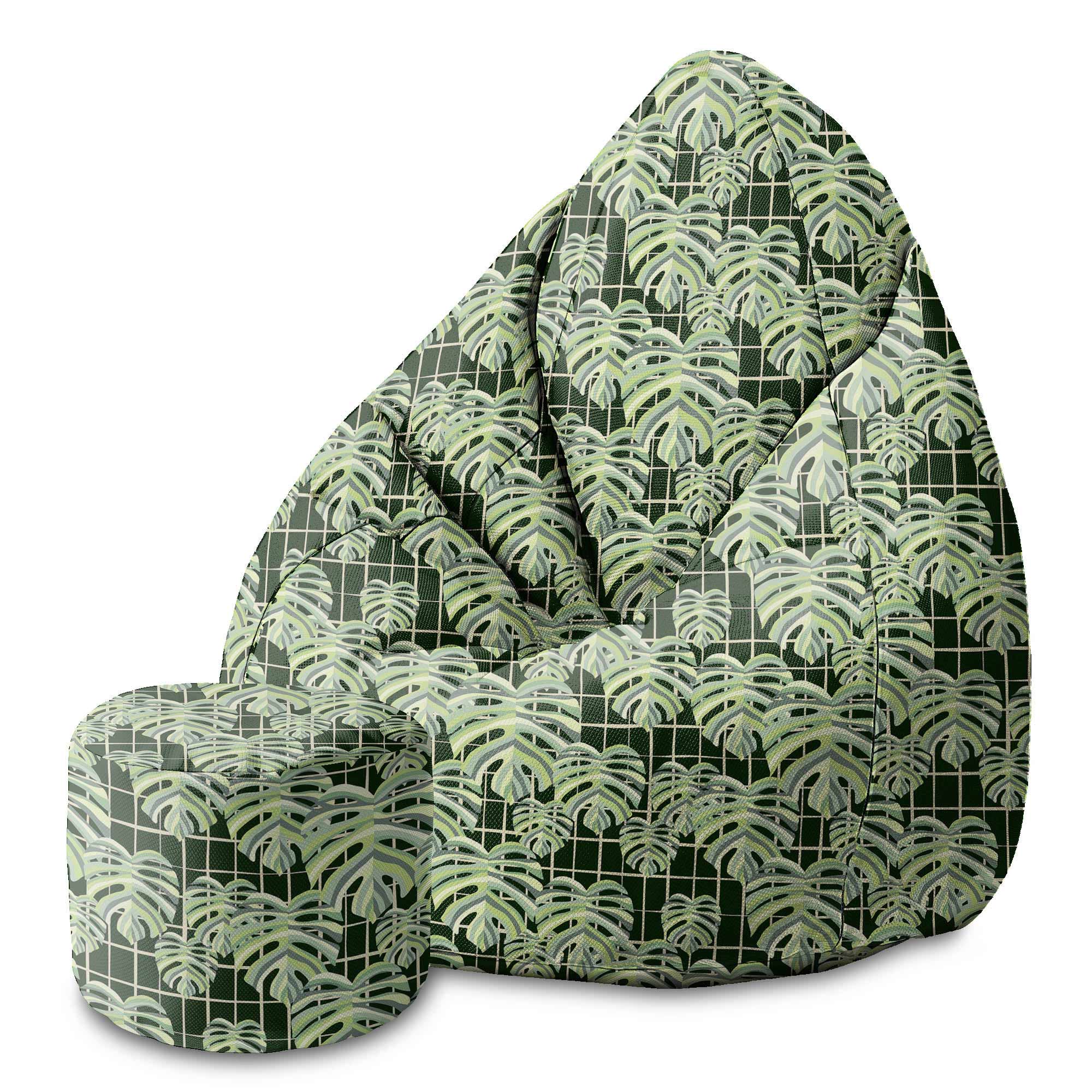 Okrúhly puf na nohy Monstera Leaves Grid-Velvet