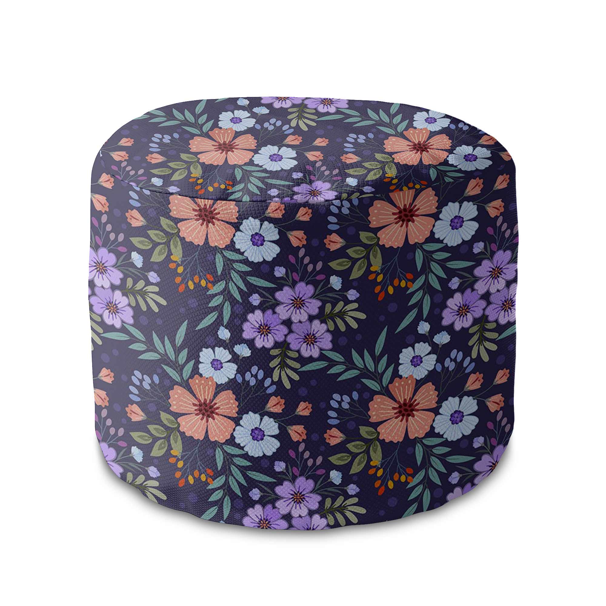 Round Pouf Footstool Botanical Pattern