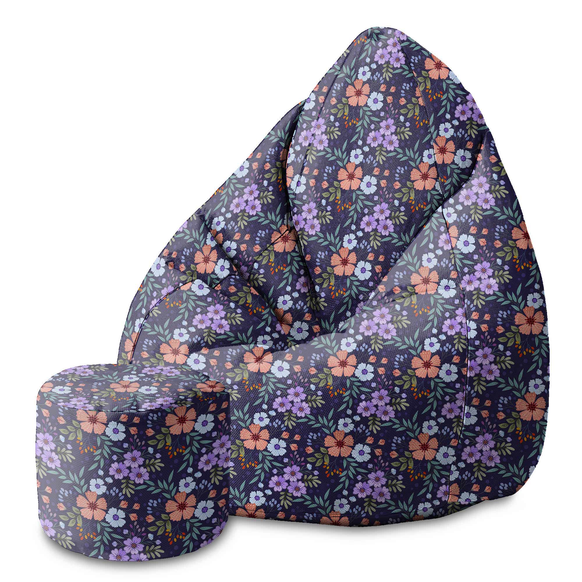 Round Pouf Footstool Botanical Pattern