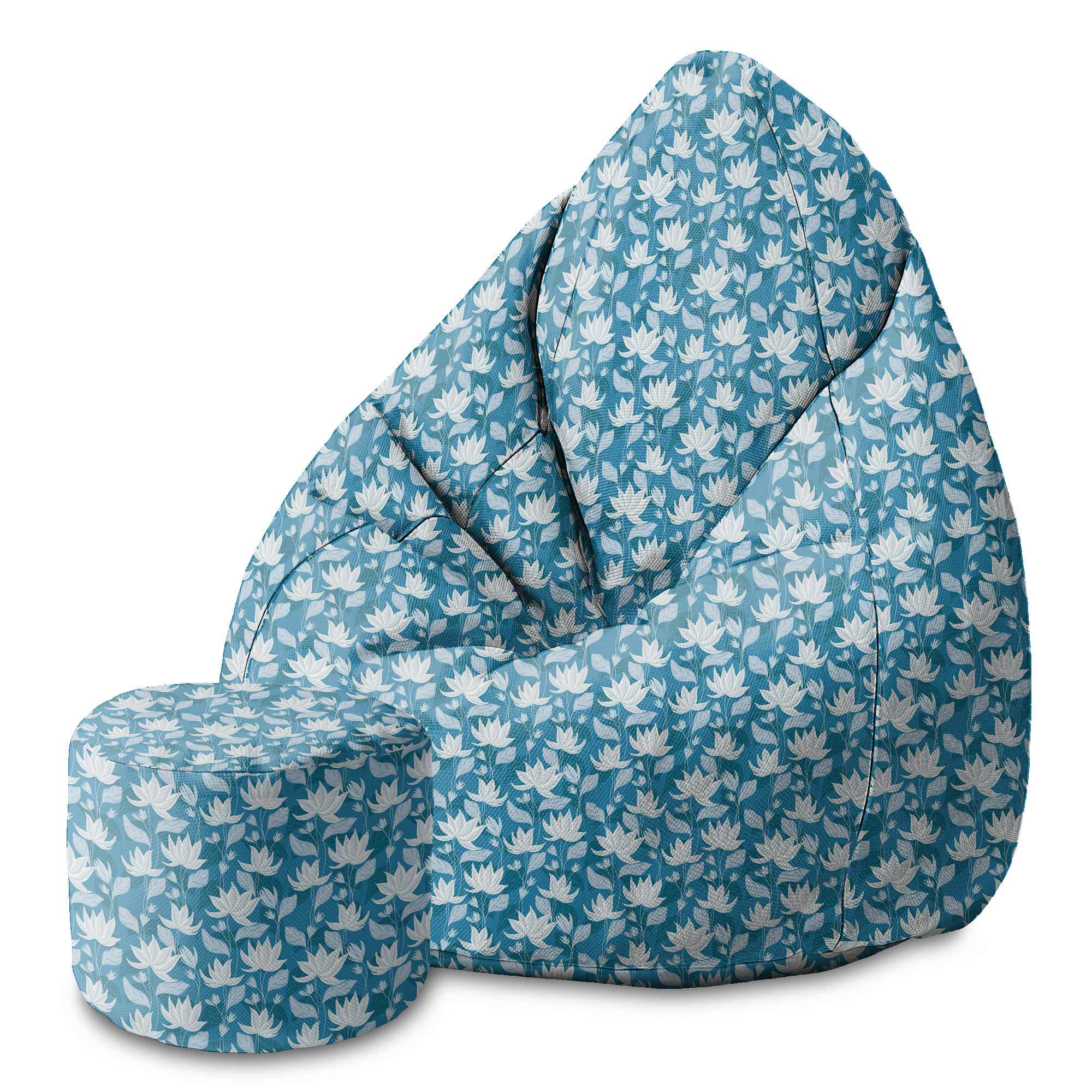 Round Pouf Footstool Blue Water Lily-Oxford