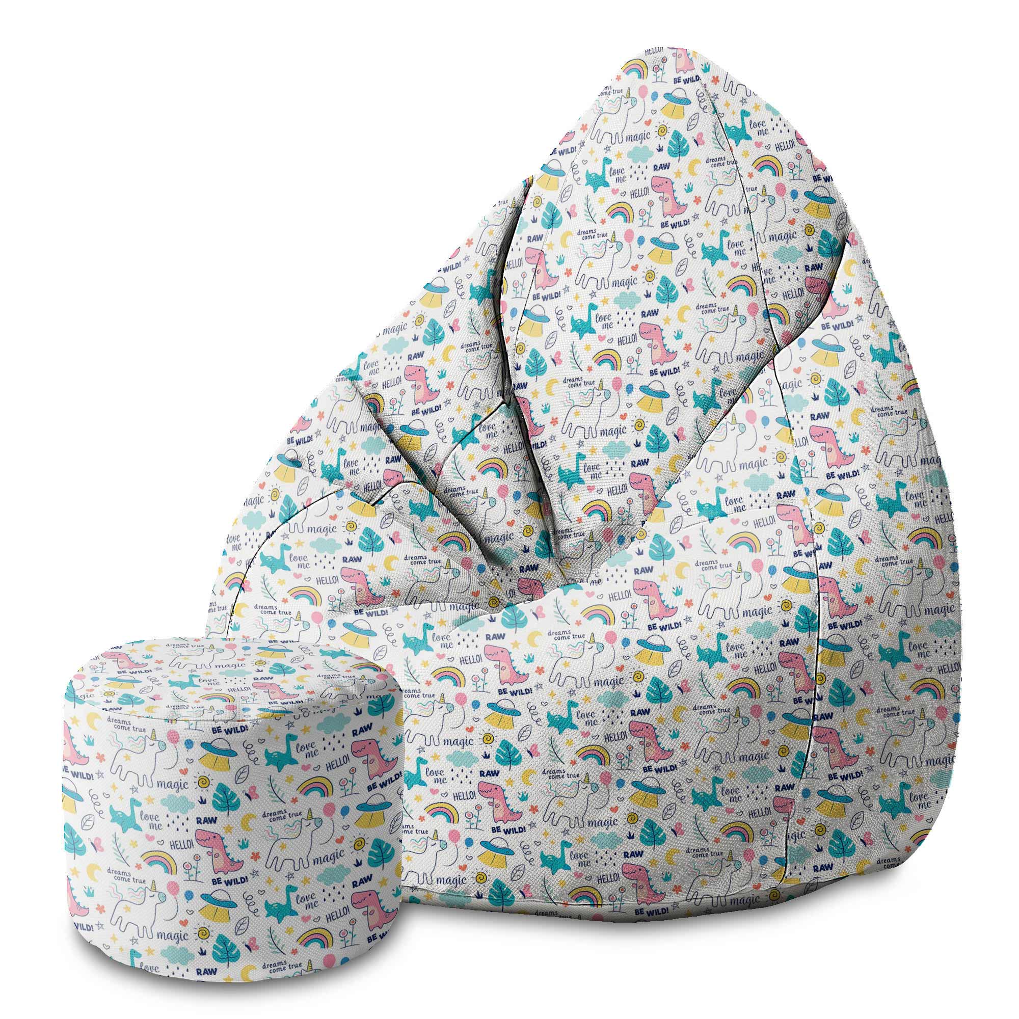 Round Pouf Footstool Dinosaurs and Unicorns-Oxford