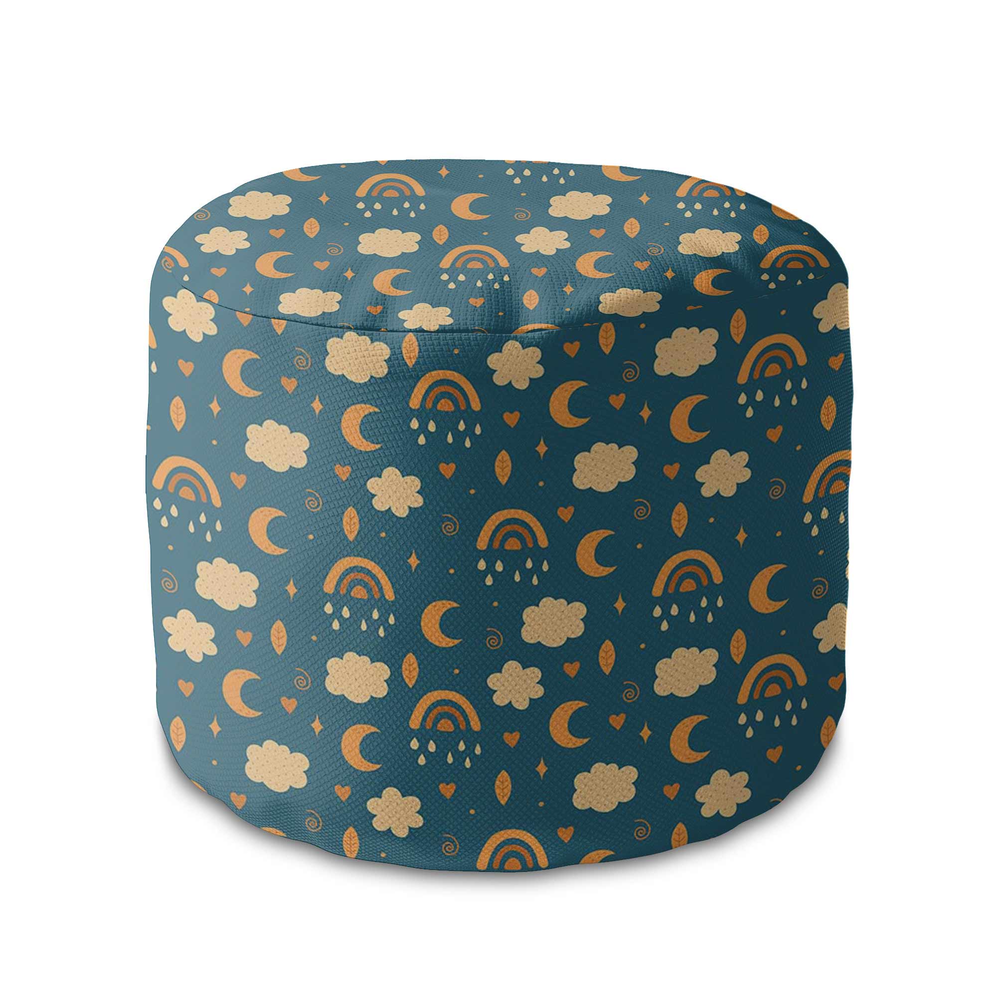 Round pouf footstool Sky and Moon-Velvet