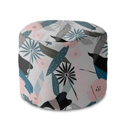 Round pouf footstool Early Morning Flowers-Velvet