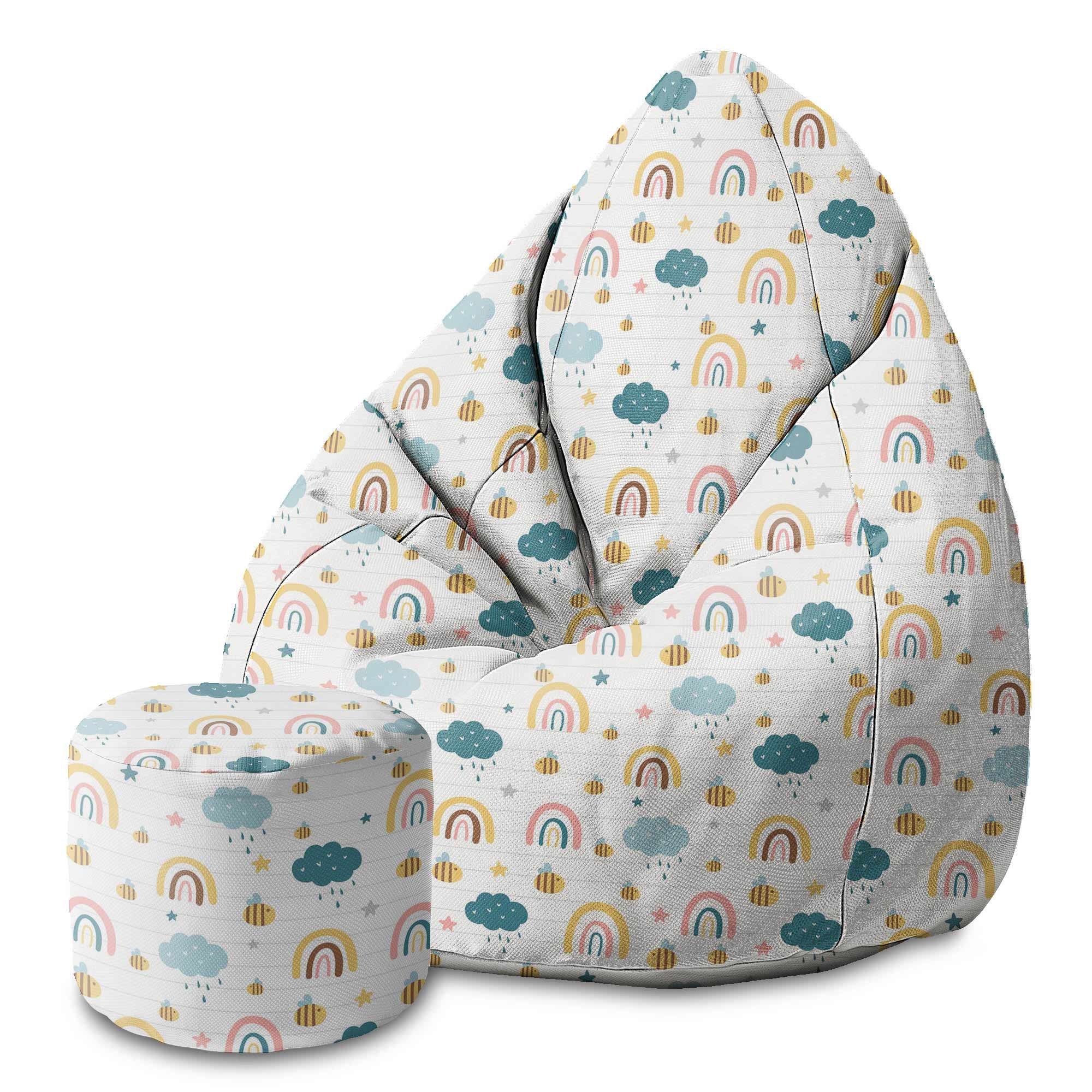 Round pouf footstool Rainbow and Bee-Velvet