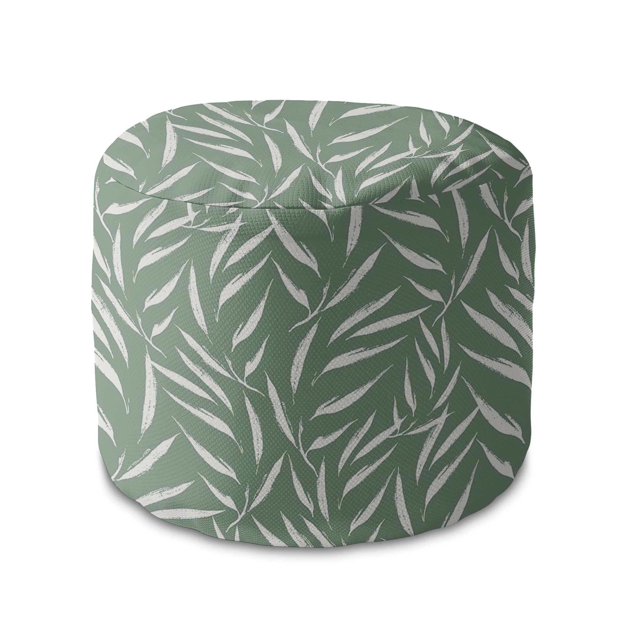 Round Pouf Footstool Abstract Brush Leaves