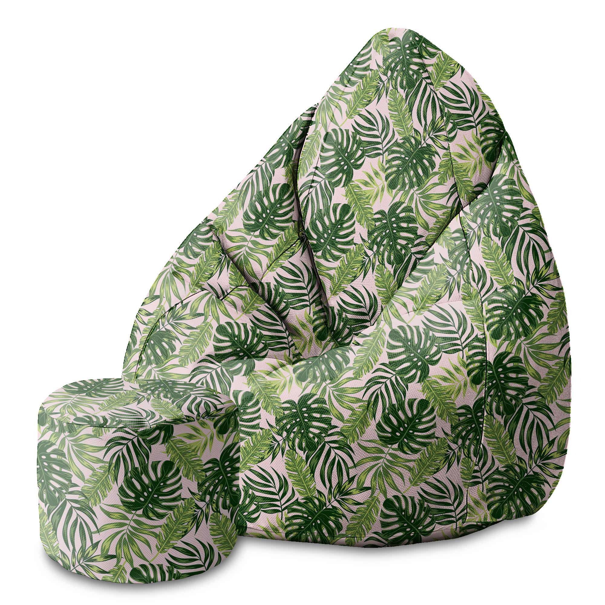 Round Pouf Footstool Tropical Jungle Leaves