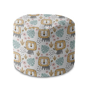 Round Pouf Footstool Lion in the Jungle