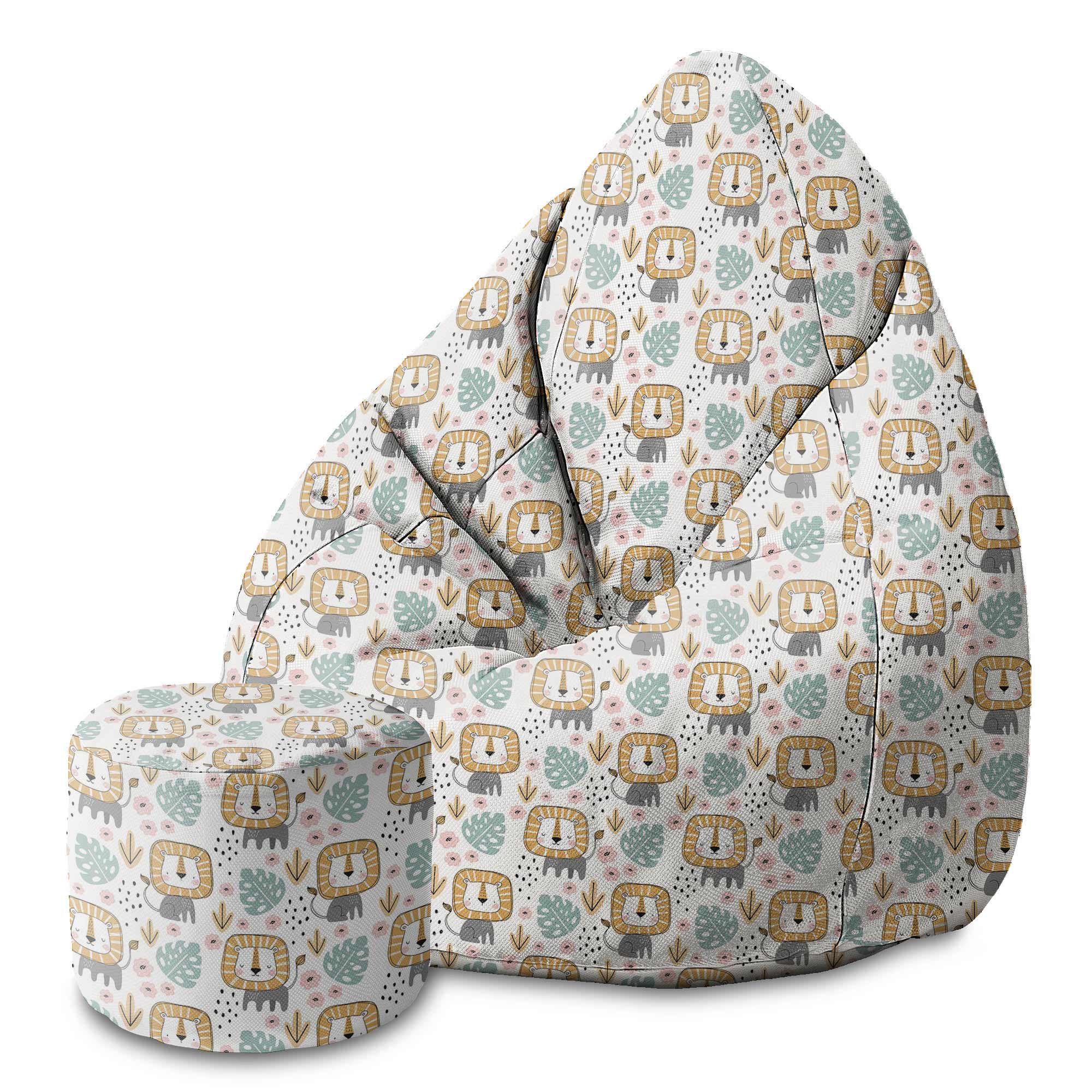 Round Pouf Footstool Lion in the Jungle