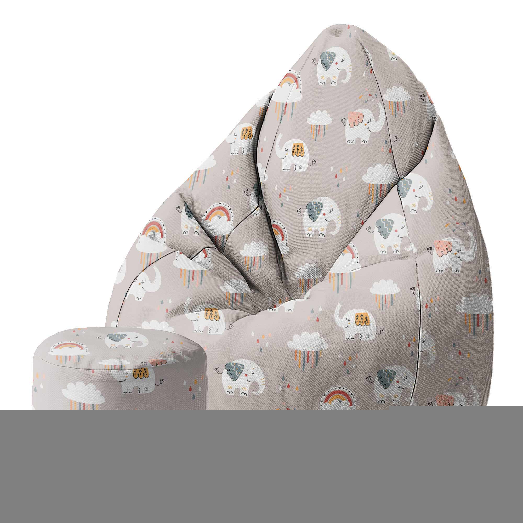 Round Pouf Footstool Elephant and Rainbow Clouds-Velvet
