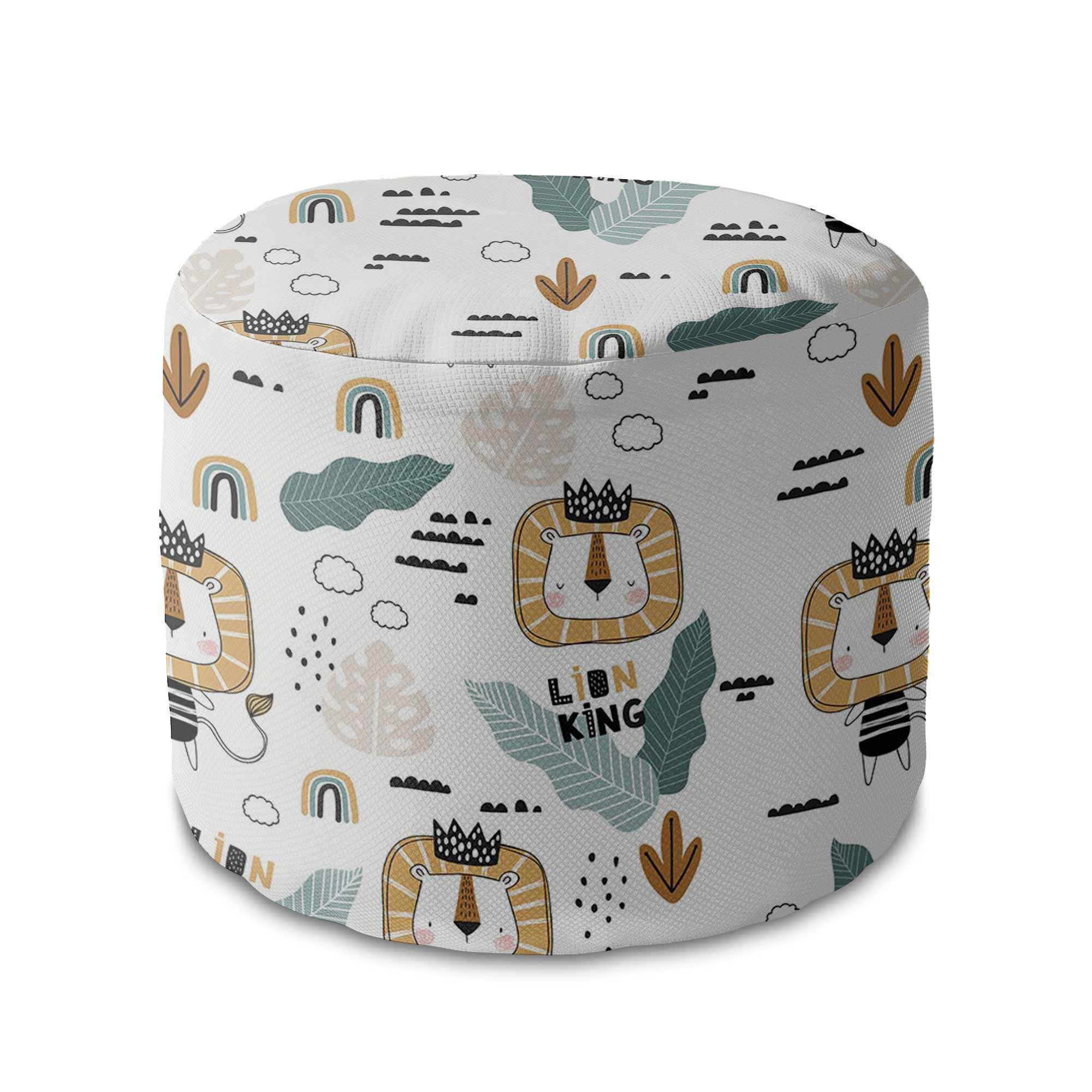 Round Pouf Footstool Lion King-Velvet