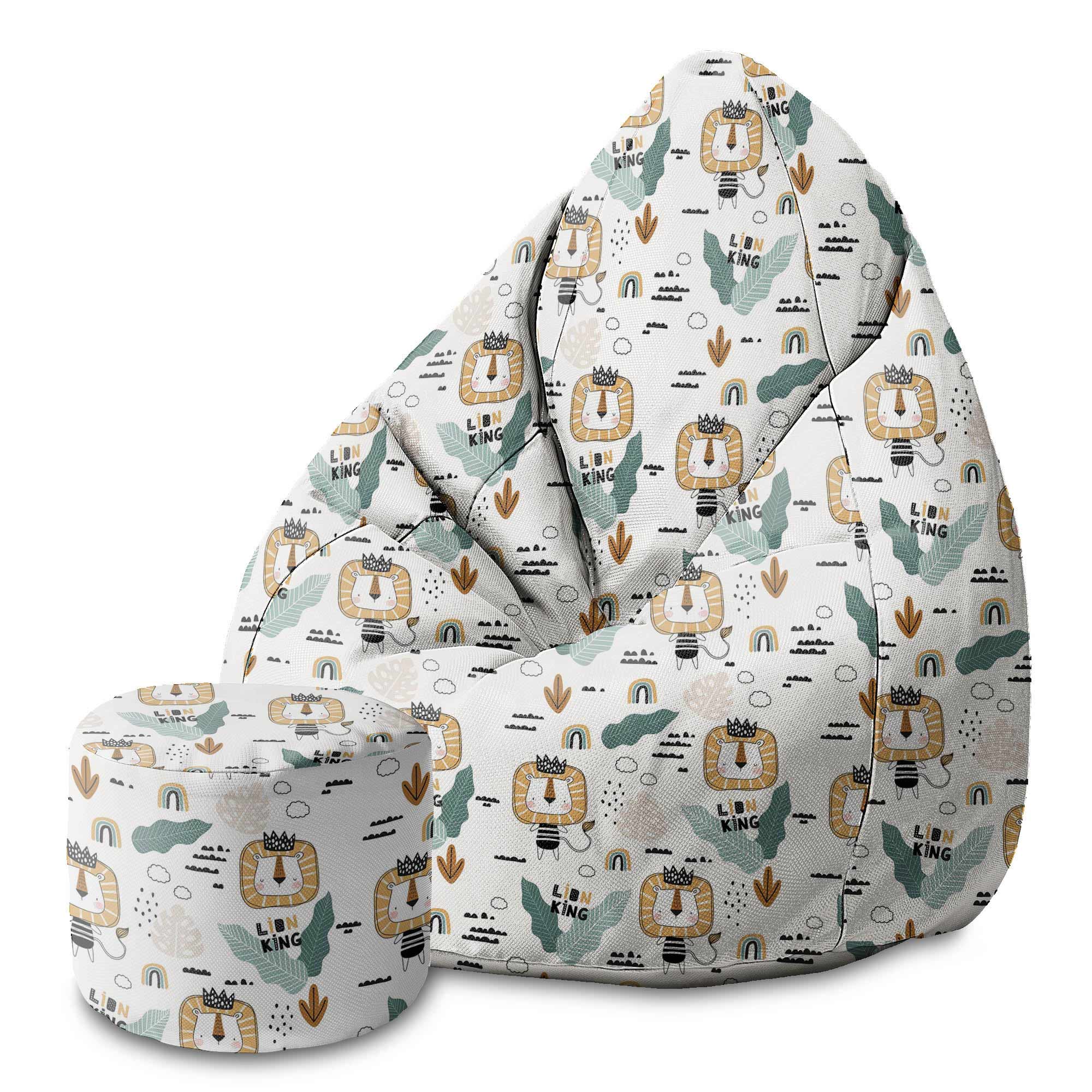 Round Pouf Footstool Lion King-Velvet