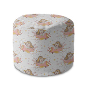 Round Pouf Footstool Happy Girl in the Plane-Velvet