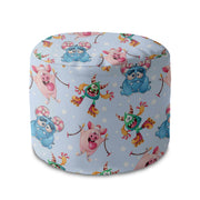 Round Pouf Footstool Funny Monsters-Velvet