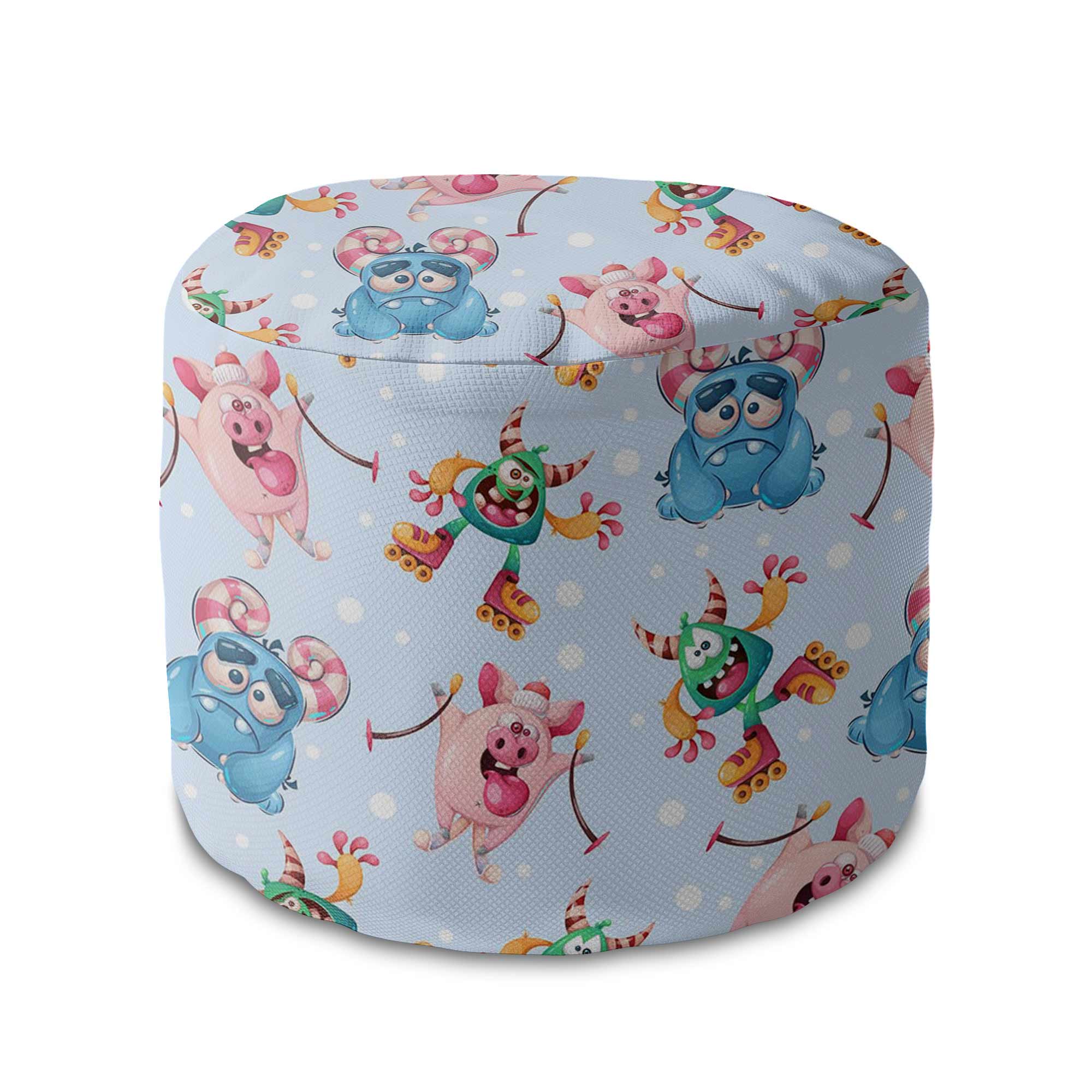 Round Pouf Footstool Funny Monsters-Velvet