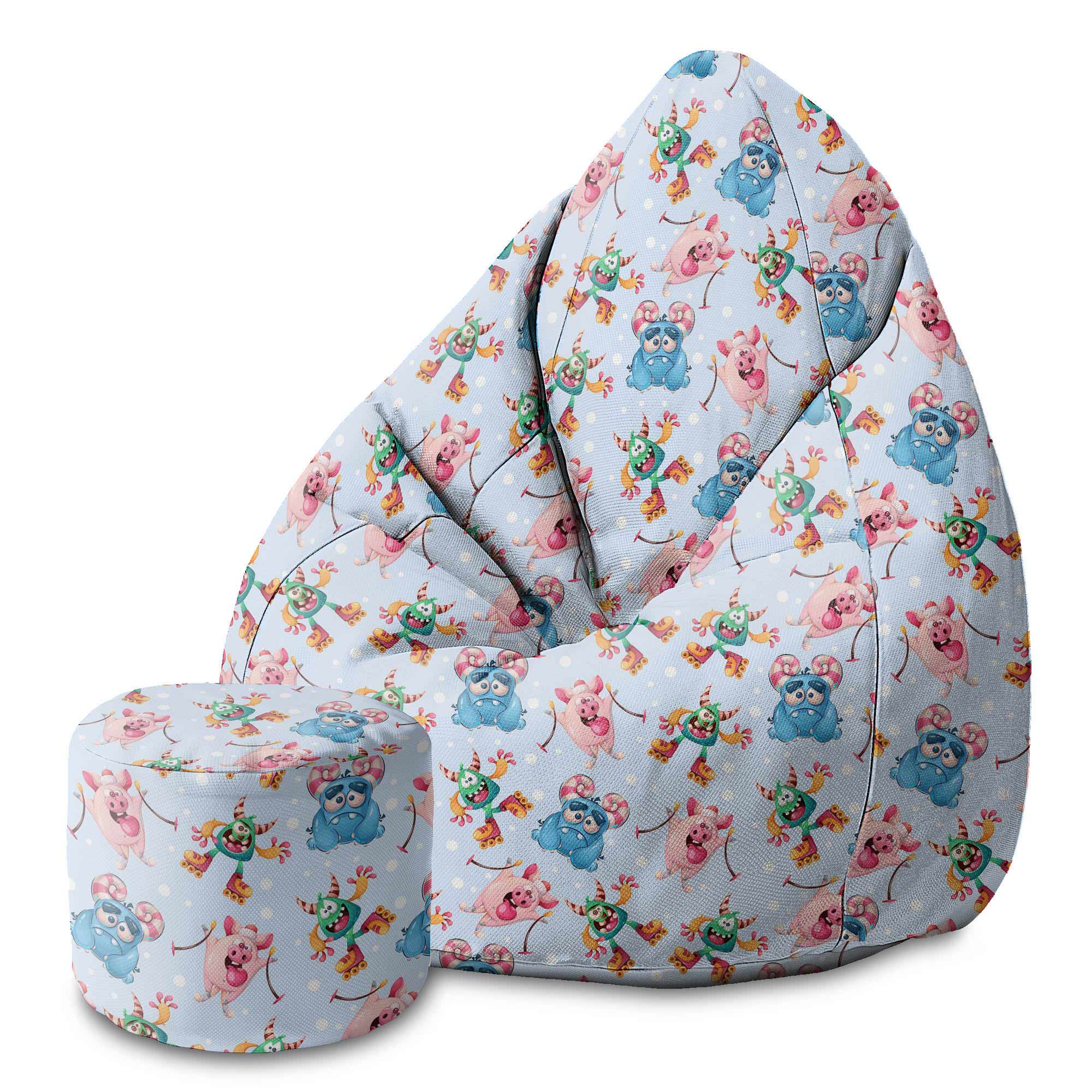 Round Pouf Footstool Funny Monsters