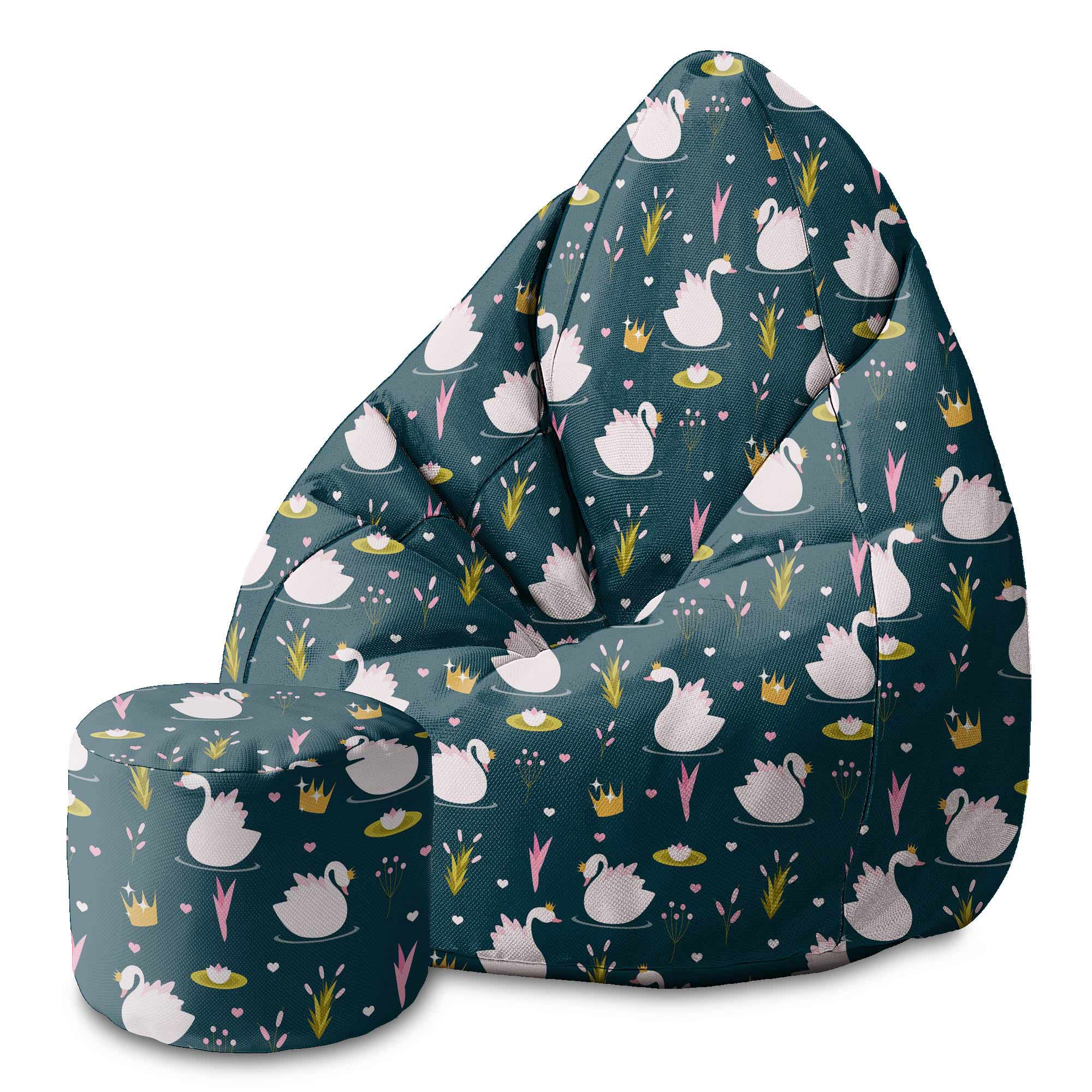 Round Pouf Footstool Swan Lake-Velvet