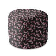 Round Pouf Footstool Pink Flowers Pattern-Oxford