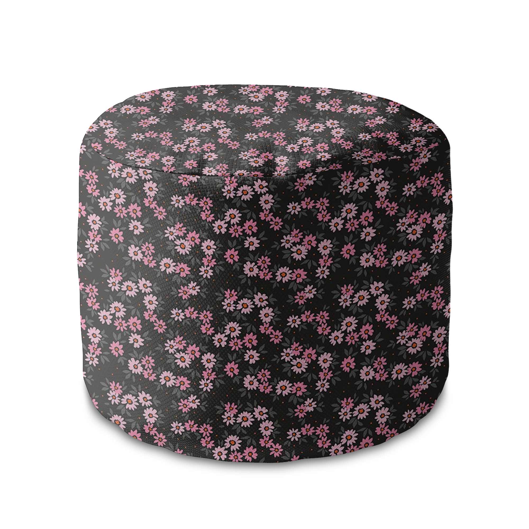 Round Pouf Footstool Pink Flowers Pattern-Oxford