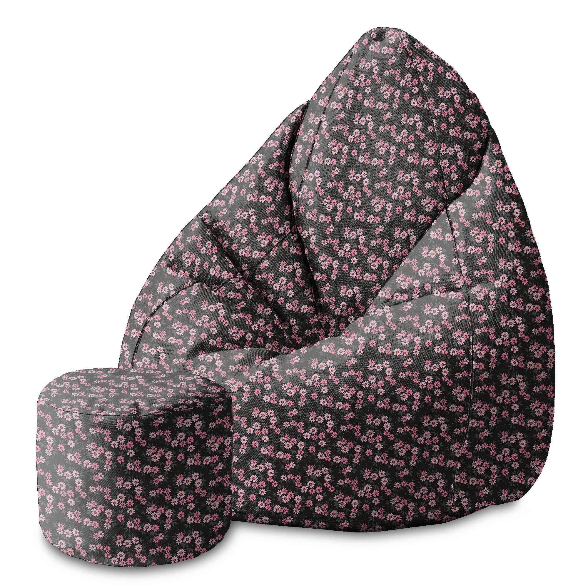 Round Pouf Footstool Pink Flowers Pattern-Oxford